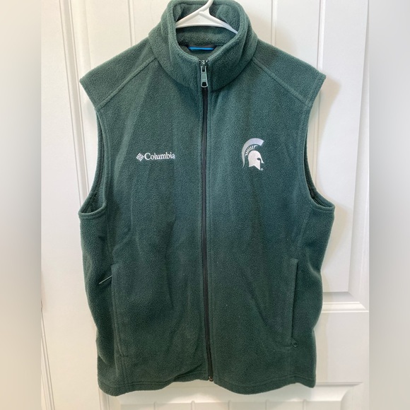 Columbia Michigan State green fleece zip up vest. Size unknown. PTP 22. - Picture 1 of 10